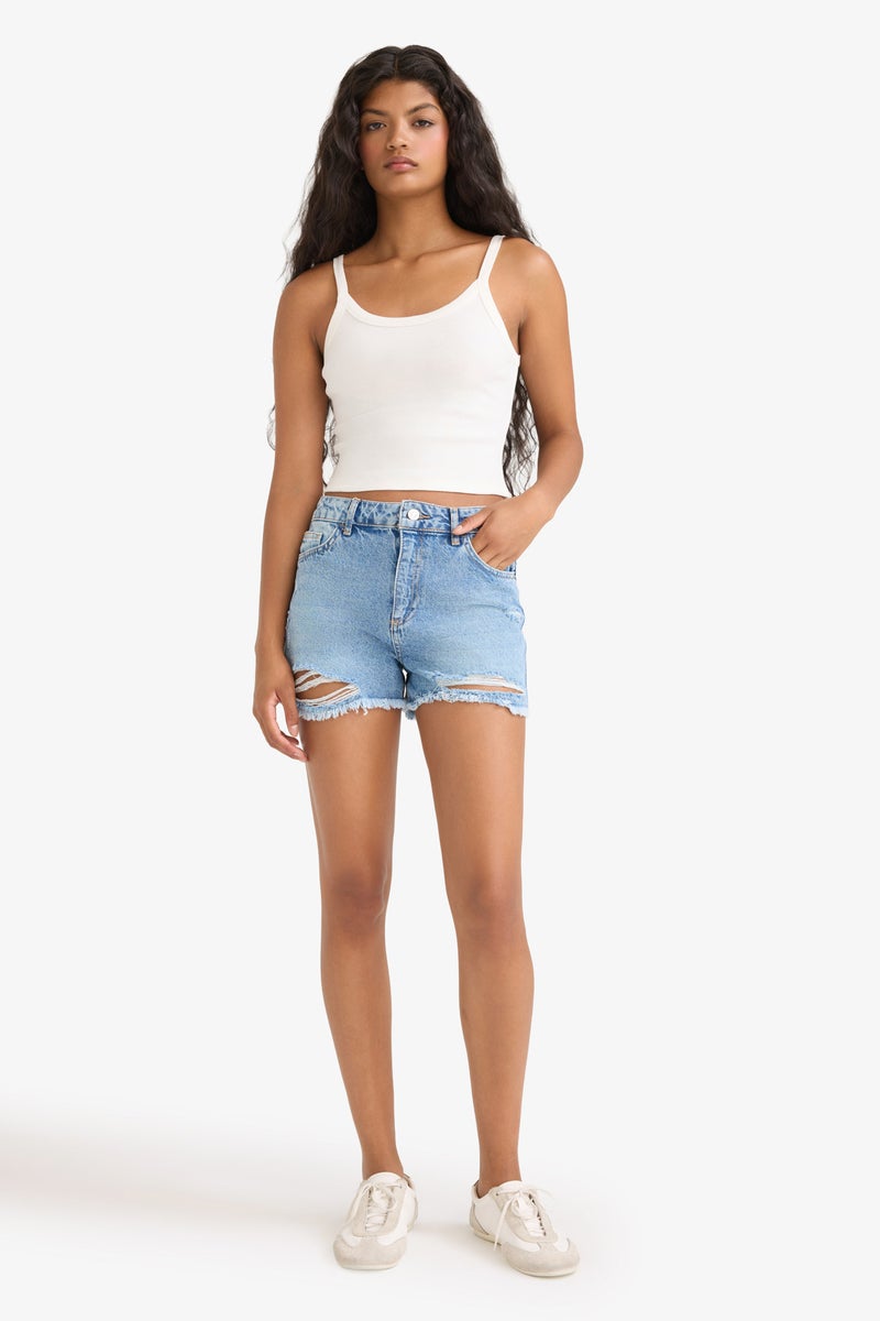 DeFacto Blue Woman High Waist Denim Shorts Casual - Image 1