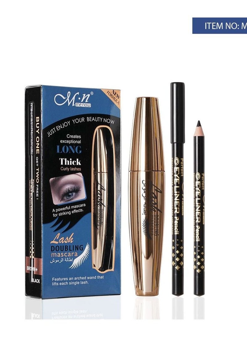 Menow Thick Mascara Set With 2 Pencils Black / Brown Natural Curly Lasting - Image 2