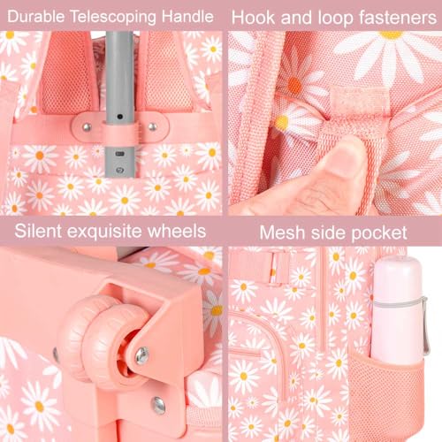 GXTVO Girls Rolling Backpack, Women Roller Bookbag with Lunch Box for Adults, Water Resistant Wheeled School Bag for College Teens Kids Travel - Pink Flower - Image 5