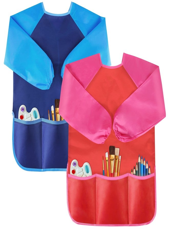 VCOSTORE 2 Pack Kids Art Smock, Toddler Painting Smock,Waterproof Long Sleeve Kids Art Apron with 3 Pockets for Children - Image 1