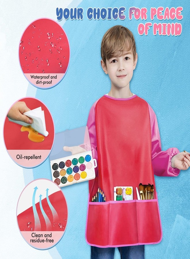VCOSTORE 2 Pack Kids Art Smock, Toddler Painting Smock,Waterproof Long Sleeve Kids Art Apron with 3 Pockets for Children - Image 3