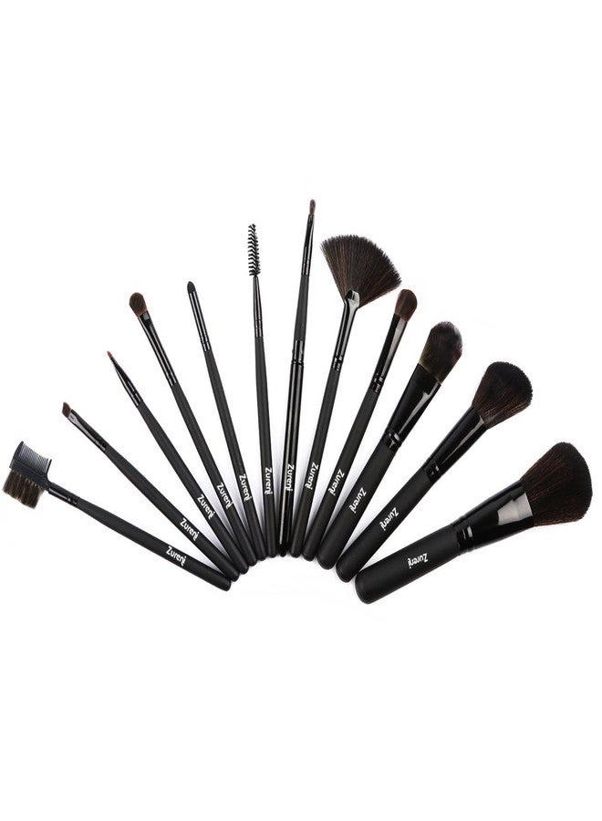 زوريني مجموعة فرش مكياج زوريني مكونة من 12 قطعة للوجه والعينين، مصنوعة من شعر صناعي، مع حقيبة تنظيم سوداء للفرش - Image 4