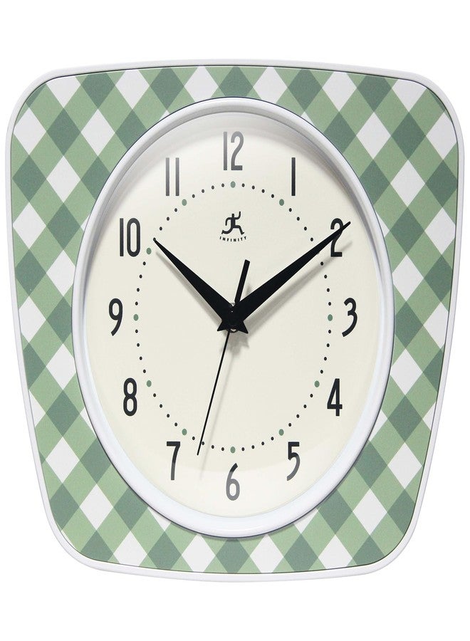 Infinity Instruments LTD. Plaid Trapezium Wall Clock, Green, 9.25" x 10.875" - Image 1
