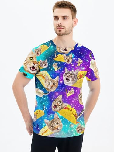 RAISEVERN Mens T-Shirt Funny Taco Cat Short Sleeve Crew Neck 3D Galaxy Graphic Tee Pizza Top Lightweight Cool Family Shirts Holiday Festival Party Crazy Shirt for Women - Image 3
