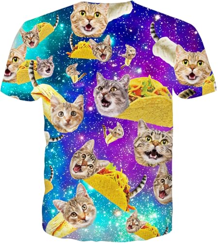 RAISEVERN Mens T-Shirt Funny Taco Cat Short Sleeve Crew Neck 3D Galaxy Graphic Tee Pizza Top Lightweight Cool Family Shirts Holiday Festival Party Crazy Shirt for Women - Image 4