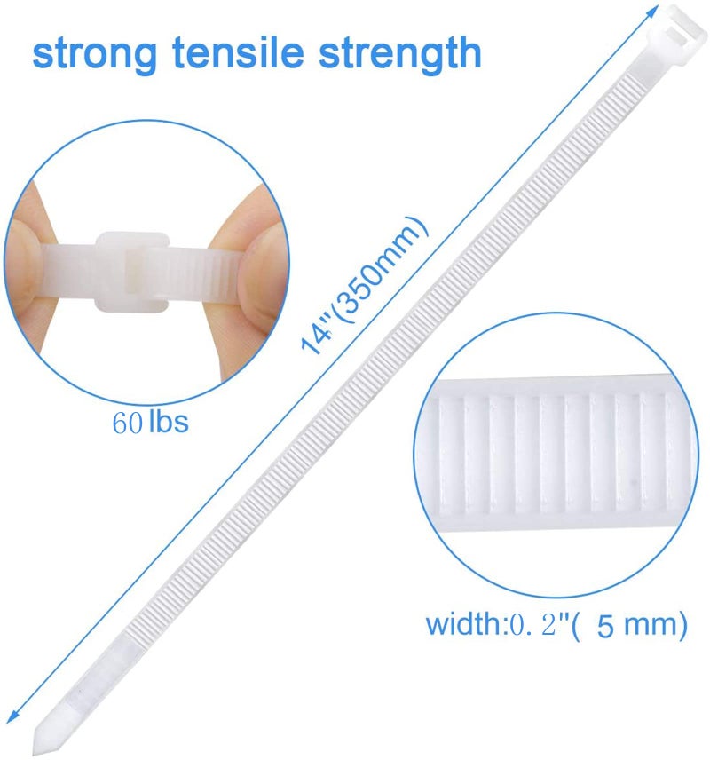 WANGFA zip ties 14 inch white Cable ties wraps 100 pcs/Pack outdoor use Long plastic ties with 60 Pounds tensile - Image 3