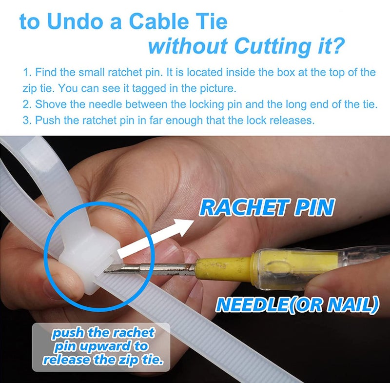 WANGFA zip ties 14 inch white Cable ties wraps 100 pcs/Pack outdoor use Long plastic ties with 60 Pounds tensile - Image 4