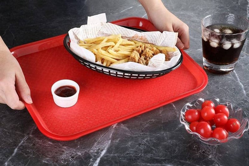 Everbuy Serving Tray Platter; Made Rectangular Shape for Serving Breakfast Drinks Dinner Tea Coffee Snacks; Length 11 Inches X Breadth 14 Inches; Red Colour; Pack of 1 - Image 3
