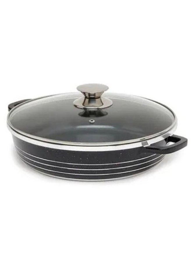 DESSINI DESSINI Ceramic Non Stick Shallow Cooking Pot With Glass Lid Black 40CM - Image 1