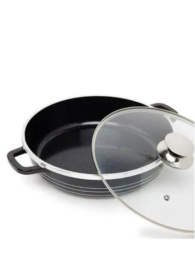 DESSINI DESSINI Ceramic Non Stick Shallow Cooking Pot With Glass Lid Black 40CM - Image 2