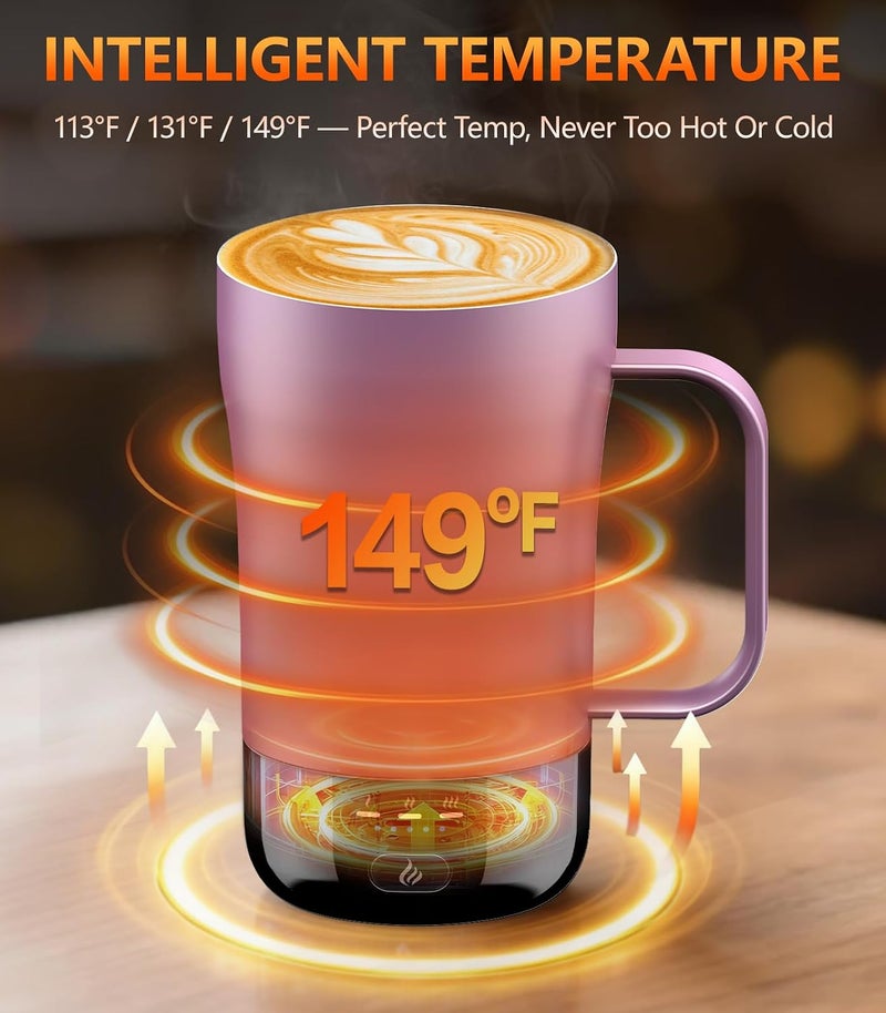 PUSEE Self-Heating Coffee Mug, 14oz Heated Coffee Mug - Rechargeable Temperature Control Coffee Mug Keep Coffee Hot, Smart Mug Great Gift for Coffee Lovers & Slow Sippers - Image 2