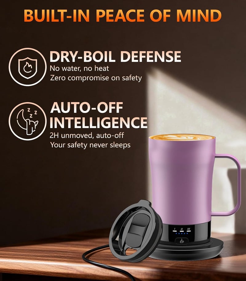 PUSEE Self-Heating Coffee Mug, 14oz Heated Coffee Mug - Rechargeable Temperature Control Coffee Mug Keep Coffee Hot, Smart Mug Great Gift for Coffee Lovers & Slow Sippers - Image 5