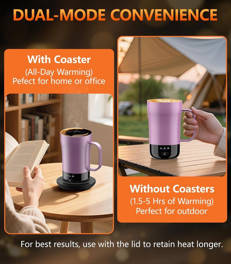 PUSEE Self-Heating Coffee Mug, 14oz Heated Coffee Mug - Rechargeable Temperature Control Coffee Mug Keep Coffee Hot, Smart Mug Great Gift for Coffee Lovers & Slow Sippers - Image 3