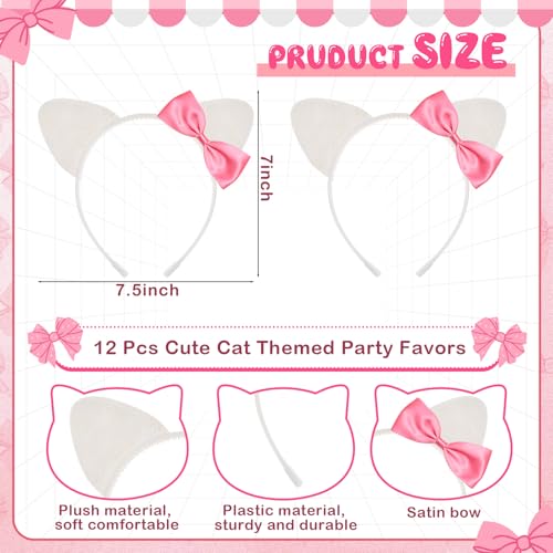 Knitgrip 12 Pcs Kitty Cat Ears Headbands Gift for Christmas Kitty Friends Birthday Party Favor Cute Kawaii Kitten Decoration(Pink,Classic) - Image 2
