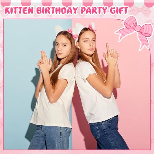 Knitgrip 12 Pcs Kitty Cat Ears Headbands Gift for Christmas Kitty Friends Birthday Party Favor Cute Kawaii Kitten Decoration(Pink,Classic) - Image 3