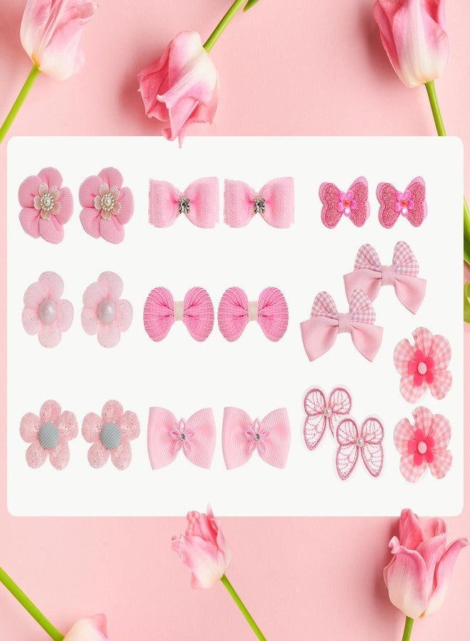 Gvhntk 20Pcs Light Pink Small Dog Hair Bows Cute Puppy Dog Bowknot Hair Bow Bulk with Rubber Bands Elastic Lace Rhinestone Pearls Hair Ties Mix Style Handmade Flower Bow Dog Cat (Light Pink, Cute pattern) - Image 3