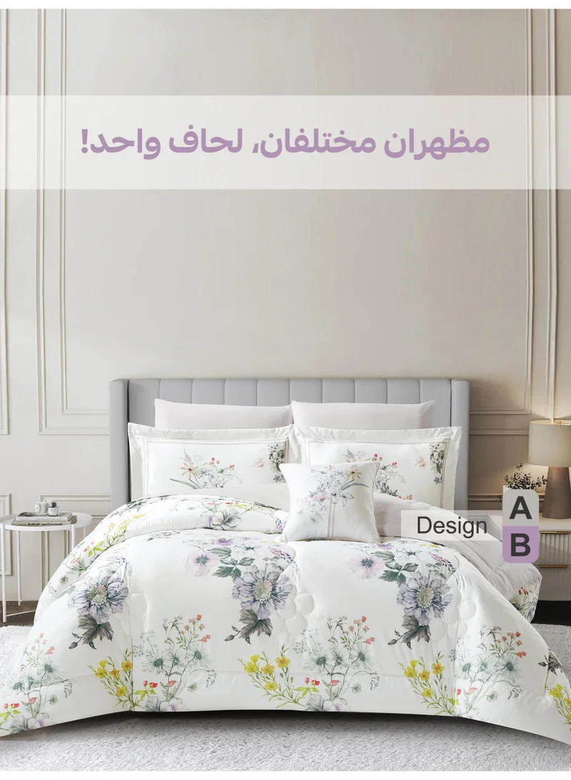 Donetella Bedding Comforter Set, King Size Fits 200x200 cm - 7-Pcs Digital Print Quilted Bed Set, Microfiber Fabric - 1 Comforter, 1 Fitted Sheet, 2 Pillow Shams, 2 Pillowcases 1 Cushion Cover.
