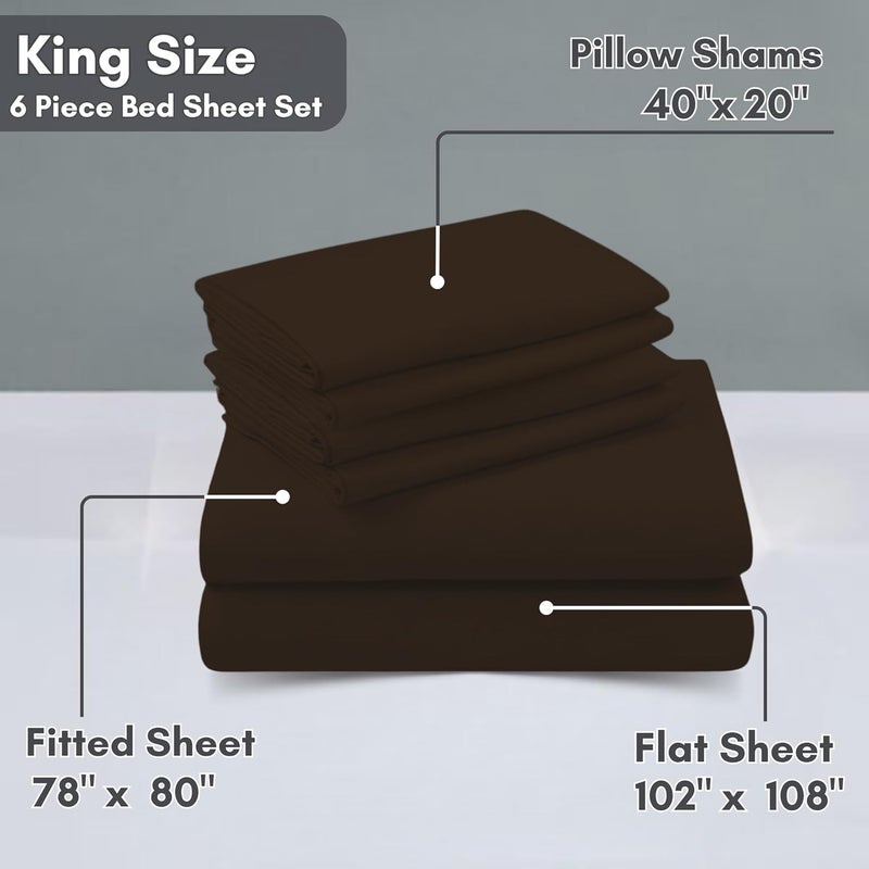FOAM CRAFT Luxury Quality 6 Piece Bed Sheet Set - King Size, 100% Cotton, Brown - Image 2