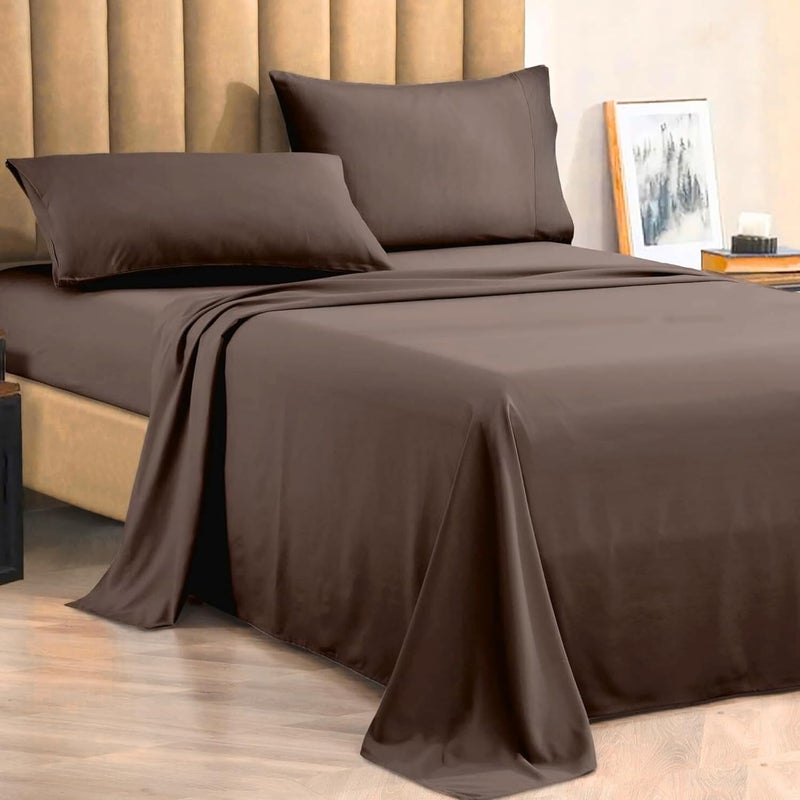 FOAM CRAFT Luxury Quality 6 Piece Bed Sheet Set - King Size, 100% Cotton, Brown - Image 1