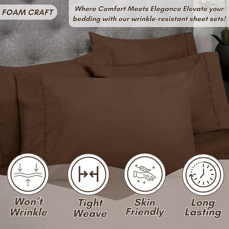 FOAM CRAFT Luxury Quality 6 Piece Bed Sheet Set - King Size, 100% Cotton, Brown - Image 3