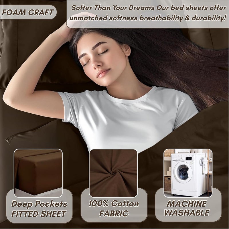 FOAM CRAFT Luxury Quality 6 Piece Bed Sheet Set - King Size, 100% Cotton, Brown - Image 4
