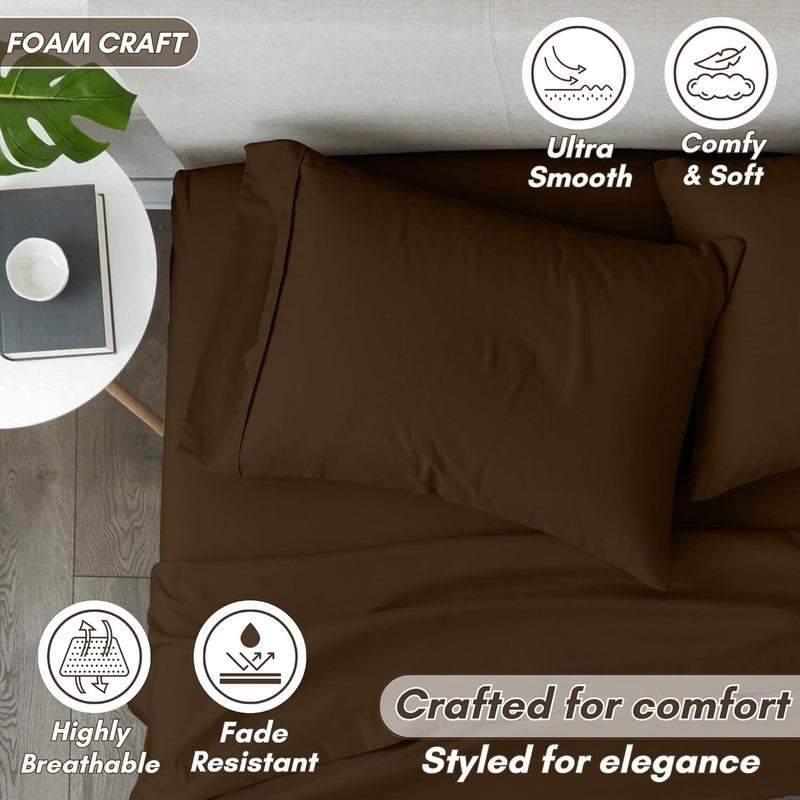 FOAM CRAFT Luxury Quality 6 Piece Bed Sheet Set - King Size, 100% Cotton, Brown - Image 5