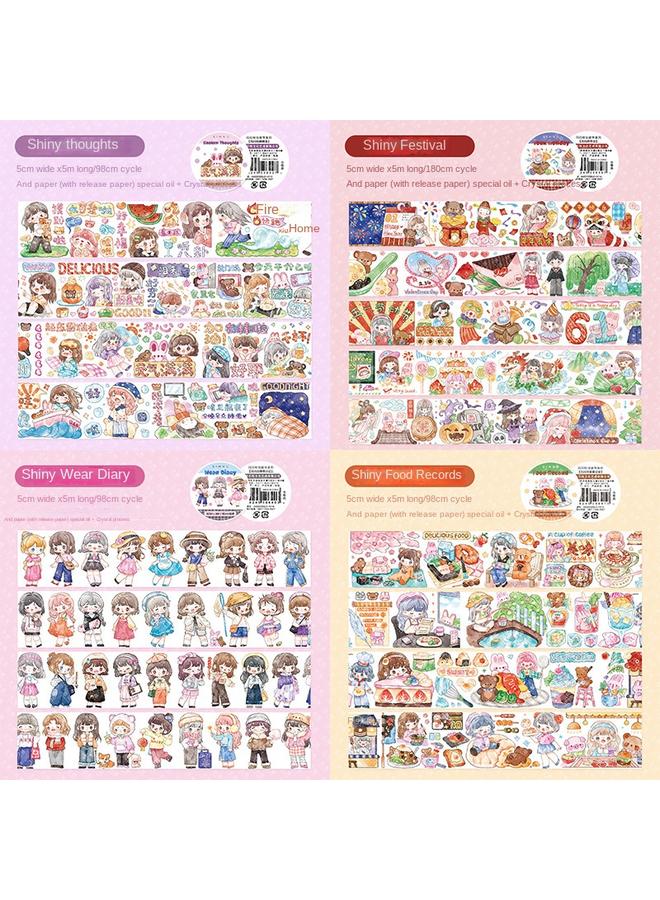 Bluejw Sparkling Special Oil Tape Tenth Bomb New Product Hand Account Cute Girl's Heart Full Set Hand Account Book Full Roll Decorative Sticker - Image 1