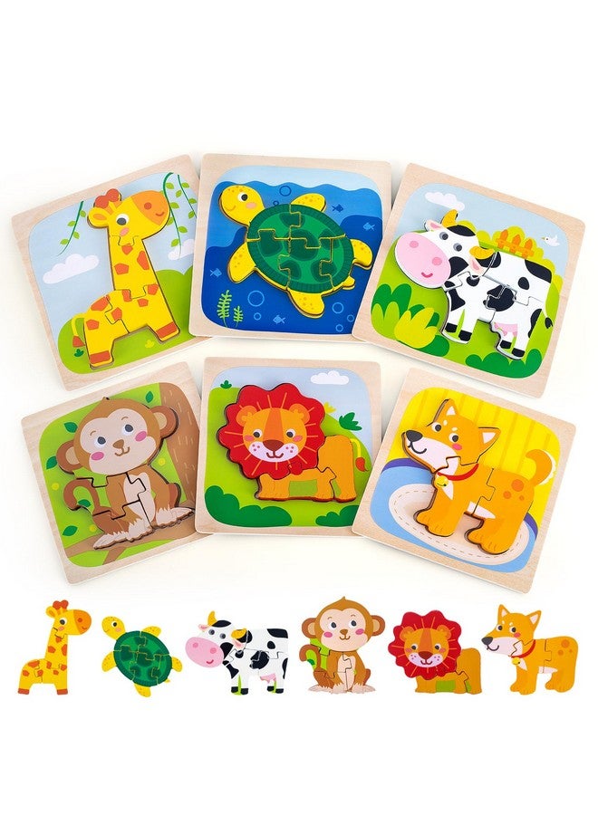 Rasse 6 Pack Wooden Puzzles For Toddlers 1-3 Years Old - Montessori Toys For 2-Year-Old, Educational Toys With 6 Animal Patterns Puzzles For Boys & Girls Birthday Gift, Stem Educational Learning Toys - Image 1