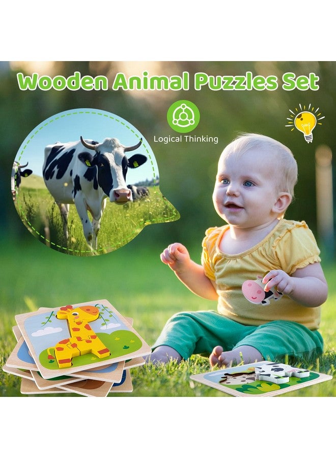 Rasse 6 Pack Wooden Puzzles For Toddlers 1-3 Years Old - Montessori Toys For 2-Year-Old, Educational Toys With 6 Animal Patterns Puzzles For Boys & Girls Birthday Gift, Stem Educational Learning Toys - Image 3