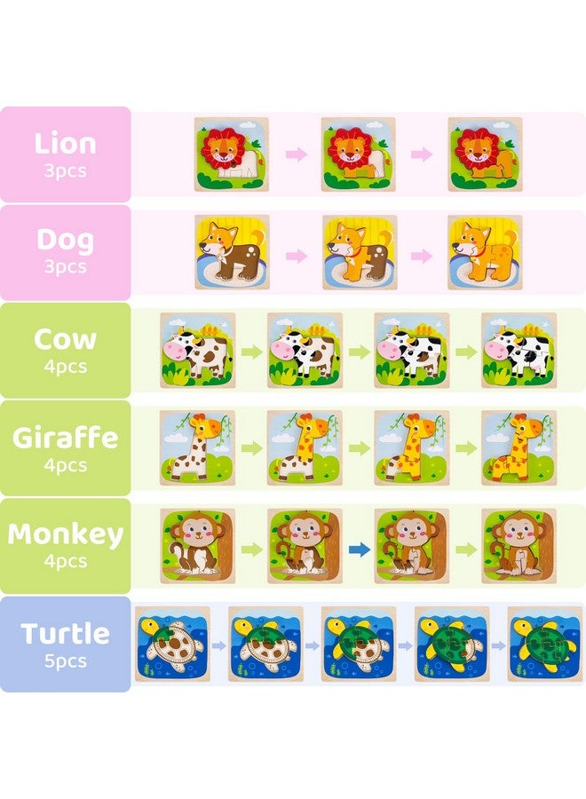 Rasse 6 Pack Wooden Puzzles For Toddlers 1-3 Years Old - Montessori Toys For 2-Year-Old, Educational Toys With 6 Animal Patterns Puzzles For Boys & Girls Birthday Gift, Stem Educational Learning Toys - Image 2