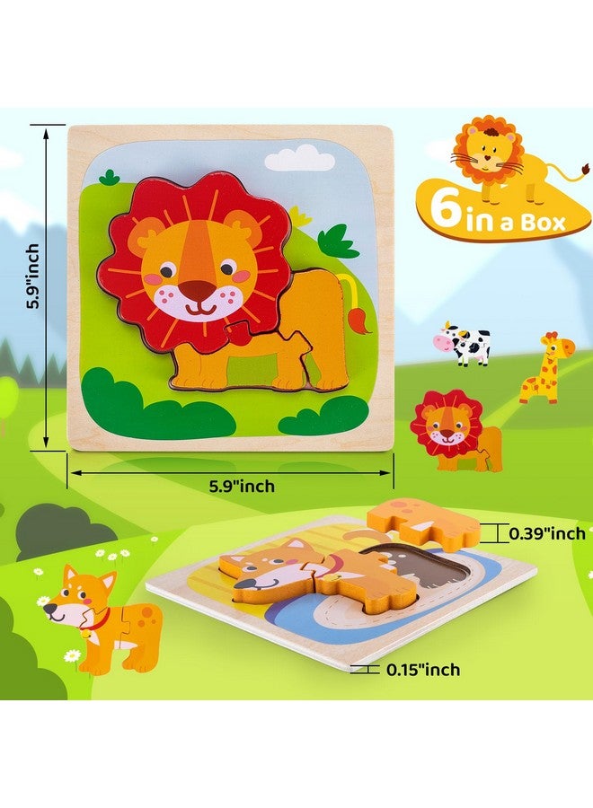 Rasse 6 Pack Wooden Puzzles For Toddlers 1-3 Years Old - Montessori Toys For 2-Year-Old, Educational Toys With 6 Animal Patterns Puzzles For Boys & Girls Birthday Gift, Stem Educational Learning Toys - Image 4