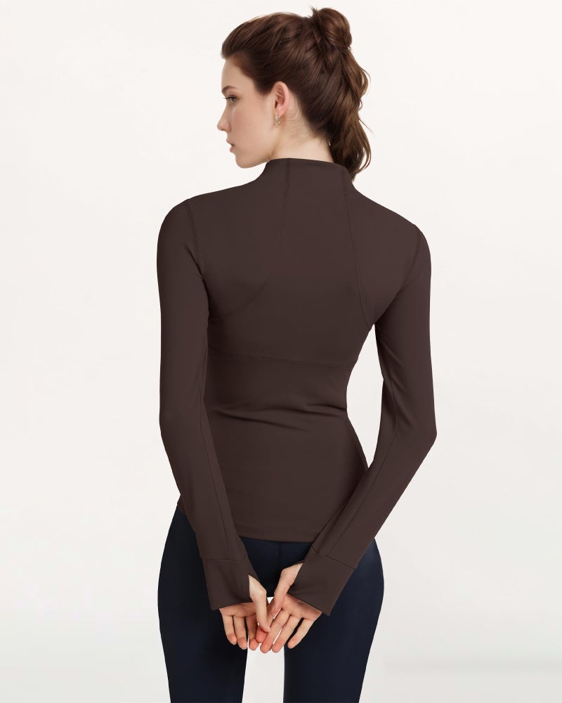 Locachy Women's Slim Fit Full Zip Athletic Running Sports Workout Jacket with Thumb Holes 01 Coffee L - Image 2