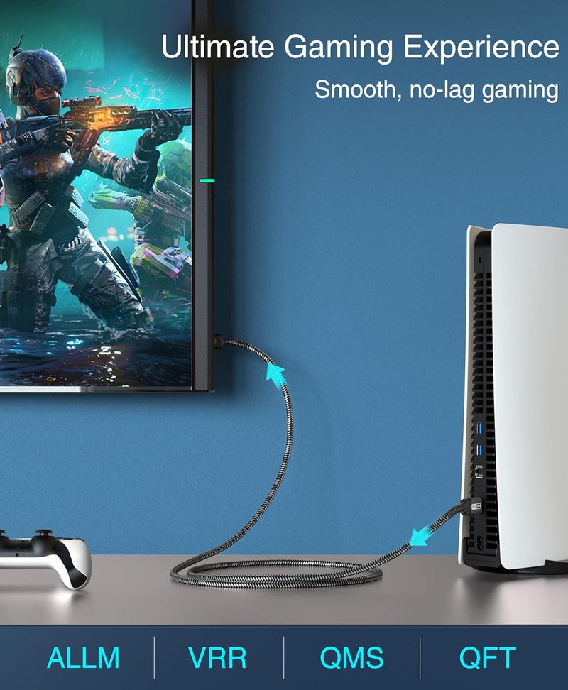 بلو ريجر كابل بلو ريجر HDMI 8K (15 قدمًا، 8K 60 هرتز HDR، عالي السرعة 48 جيجابت في الثانية، سلك HDMI مضفر، eArc، HDCP 2.3) - متوافق مع PS5، Xbox، Roku، Apple TV، HDTV، Switch، الكمبيوتر الشخصي - Image 2