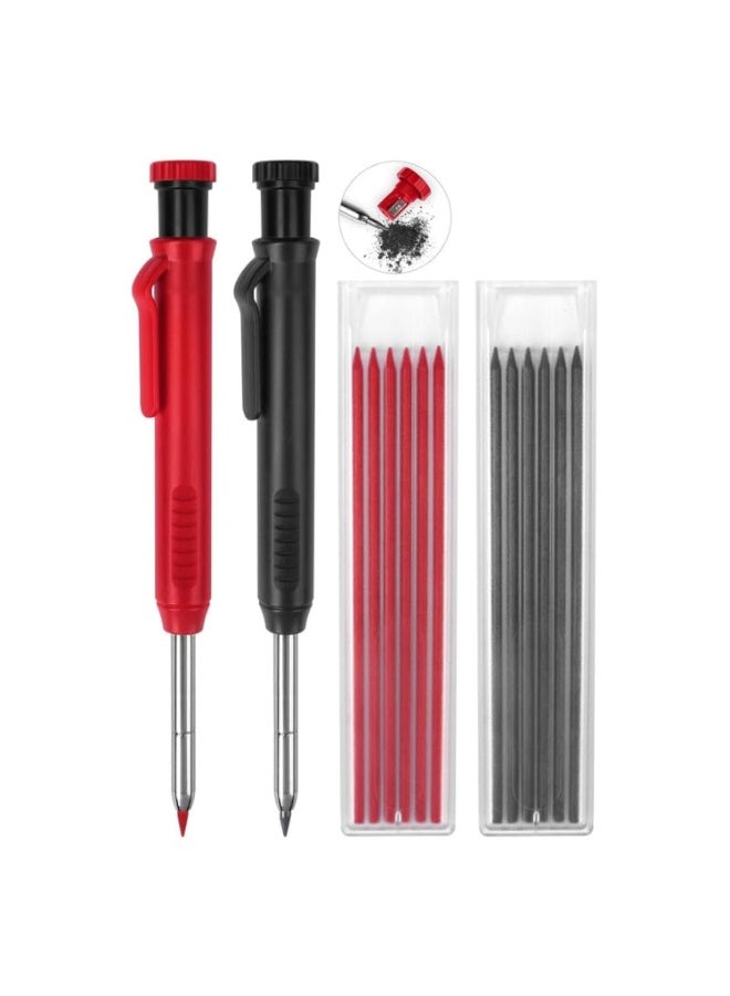 2 Pack Carpenter Pencils Mechanical Pencils with 12 Refills, Construction Pencils with Built-in Sharpener, Long Nib Deep Hole Pencil Marker, Heavy Duty Woodworking Pencil for Architect (2 Colors) - Image 1