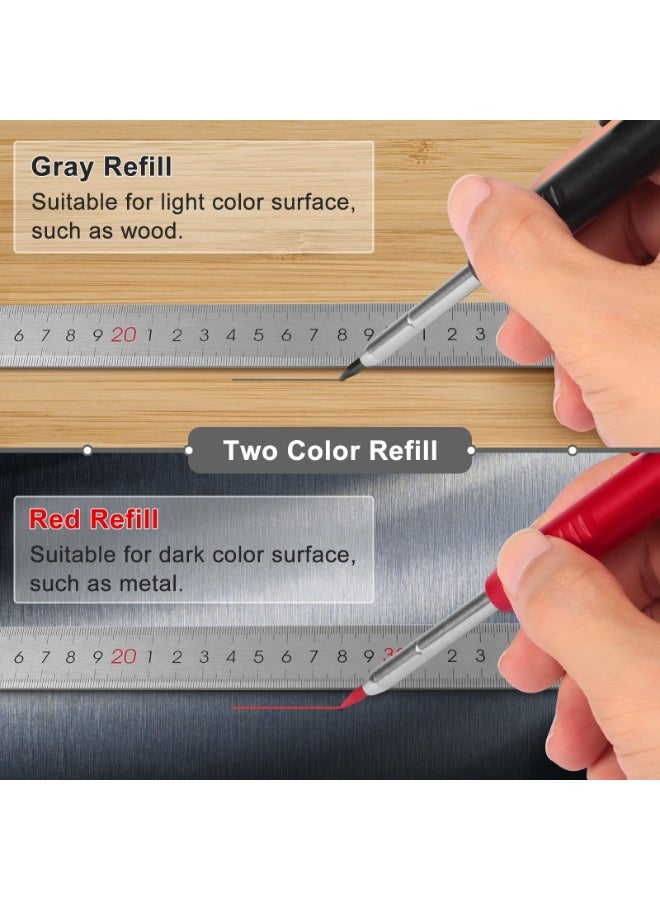 2 Pack Carpenter Pencils Mechanical Pencils with 12 Refills, Construction Pencils with Built-in Sharpener, Long Nib Deep Hole Pencil Marker, Heavy Duty Woodworking Pencil for Architect (2 Colors) - Image 3