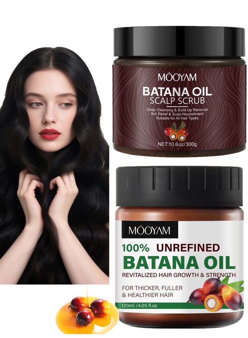 MOOYAM 2 Pack Batana Oil Hair Growth with Revitalizing Oil and Scalp Scrub Shampoo Prevents Hair Loss for Thicker Fuller Healthier Hair All Hair Types - Image 1