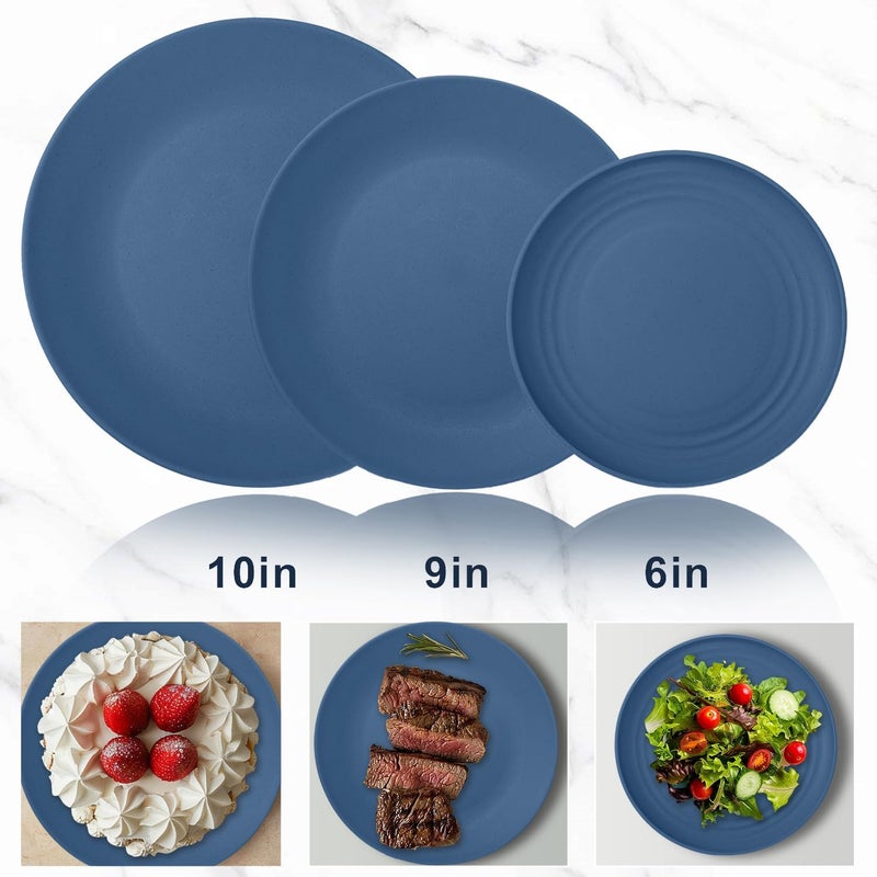 Wrova 40Pack plates and bowls sets for kids  Unbreakable wheat straw dinnerware sets service for 8  Alternative plastic 40pcs dishes for kitchen camping and indoors dinning  Blue - Image 2