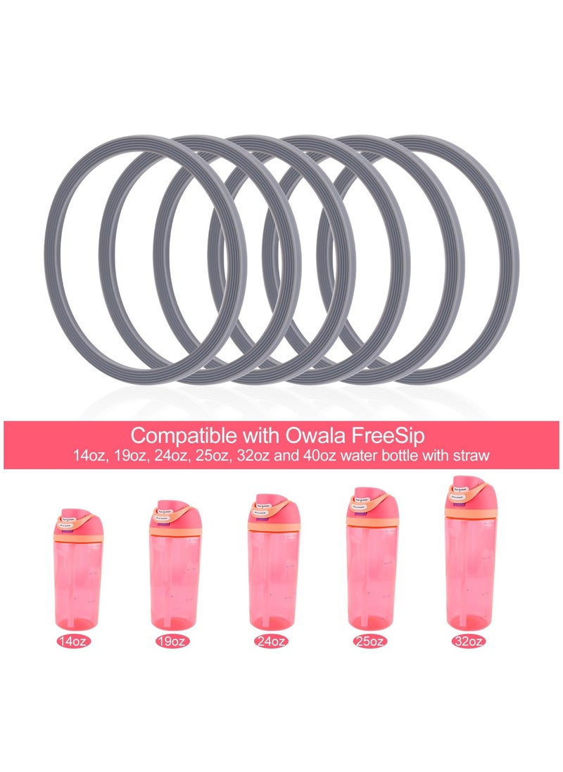 KASTWAVE - 6 Pack Water Bottle Gasket Replacement for Owala FreeSip, Silicone Lid Seal O Ring Sealing Gaskets Replacement Parts Accessories Compatible with Owala Stainless Steel Cup (Grey) - Image 1