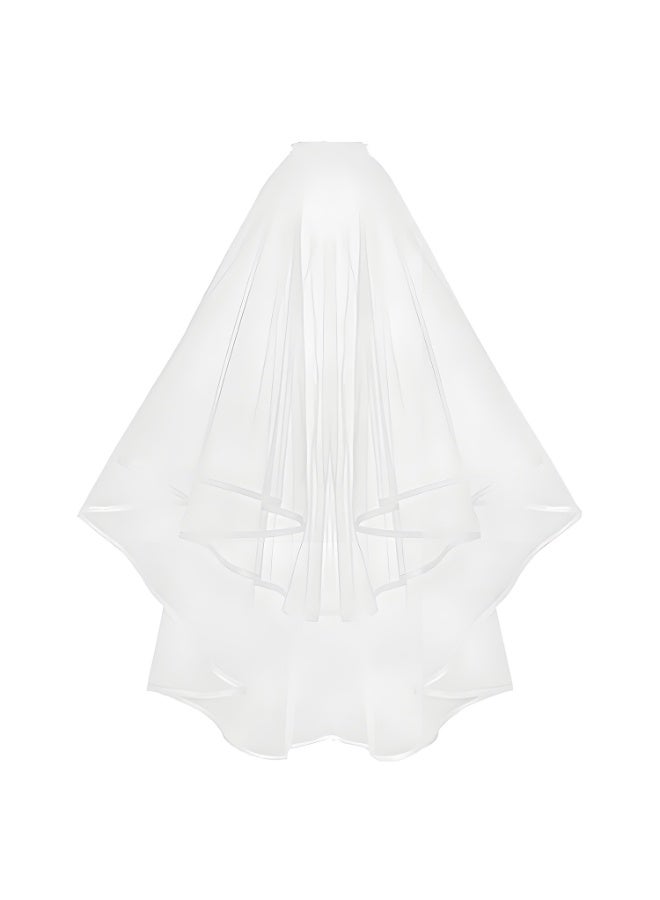White Double Ribbon Edge Center Cascade Bridal Wedding Veil  Women Bride To Be Veil Party Set - Image 5