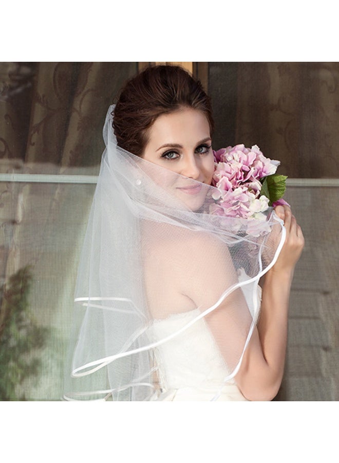 White Double Ribbon Edge Center Cascade Bridal Wedding Veil  Women Bride To Be Veil Party Set - Image 4