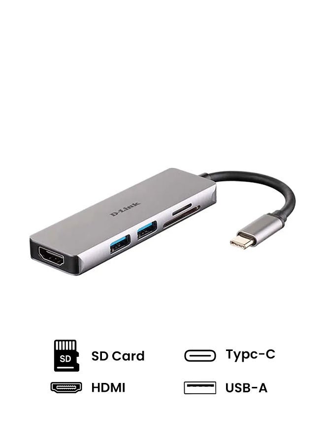 D-Link 5-in-1 USB-C Hub with HDMI And SD/microSD Card Reader grey - Image 1
