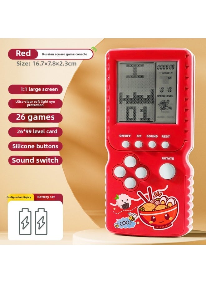 Tetris Travel Machine Handset Children's Educational Nostalgic Toy Electronic Game Machine Gift For Boys And Girls-Color:Classic Model-red [hd Large Screen Eye Protection] Battery Set  - Image 1