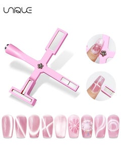 Unique 5 in 1 Magnet for Cat Eye Gel Nail Polish, Multifunctional Magnetic Nail Tool, Upgraded Cross Cat Eye Magnet for Nail Designs 3D Cateye Nail Gel Strong Nail Art Magnet Home Salon(Pink)  - Image 1