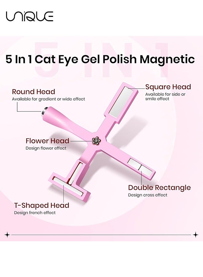 Unique 5 in 1 Magnet for Cat Eye Gel Nail Polish, Multifunctional Magnetic Nail Tool, Upgraded Cross Cat Eye Magnet for Nail Designs 3D Cateye Nail Gel Strong Nail Art Magnet Home Salon(Pink) - Image 3
