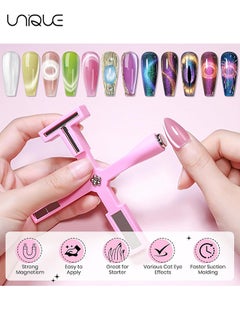 Unique 5 in 1 Magnet for Cat Eye Gel Nail Polish, Multifunctional Magnetic Nail Tool, Upgraded Cross Cat Eye Magnet for Nail Designs 3D Cateye Nail Gel Strong Nail Art Magnet Home Salon(Pink)  - Image 5