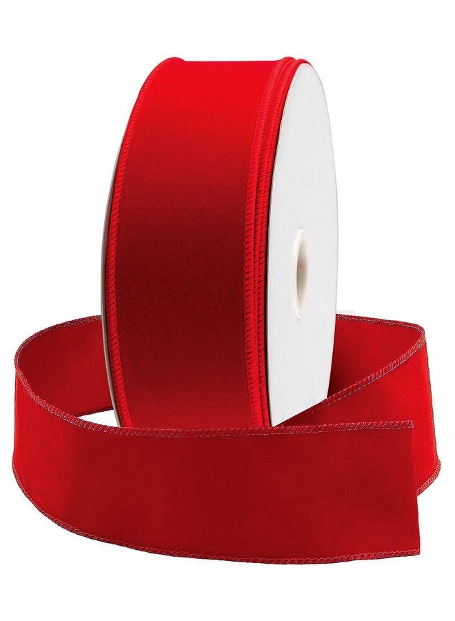 OLYPHAN Red Wire Ribbon Velvet 2.5 (2 1/2) Inch Wide 50 Yd Wired-Edge Trim - Gift Wrapping Bow, Indoor Outdoor Christmas Tree Trimming Bows/Winter Wedding Ribbons Xmas Crafts & Gifts (50) - Image 1