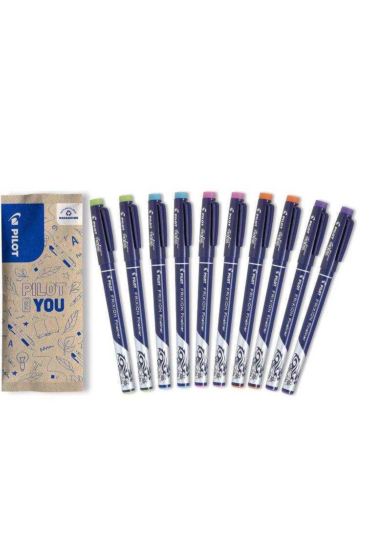 PILOT FriXion Erasable Fineliner Pen Set of 10 (Light Green, Light Blue, Pink, Orange, Purple) - Image 1