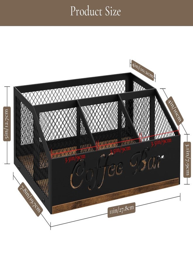 BCOZLUX Coffee Station Organizer for Countertop, Farmhouse Coffee Bar Organizer with Metal Mesh Compartments for Pods, Syrup, Cups, Stirrer, Tea - Office Coffee Bar Accessories, Rustic Brown - Image 2