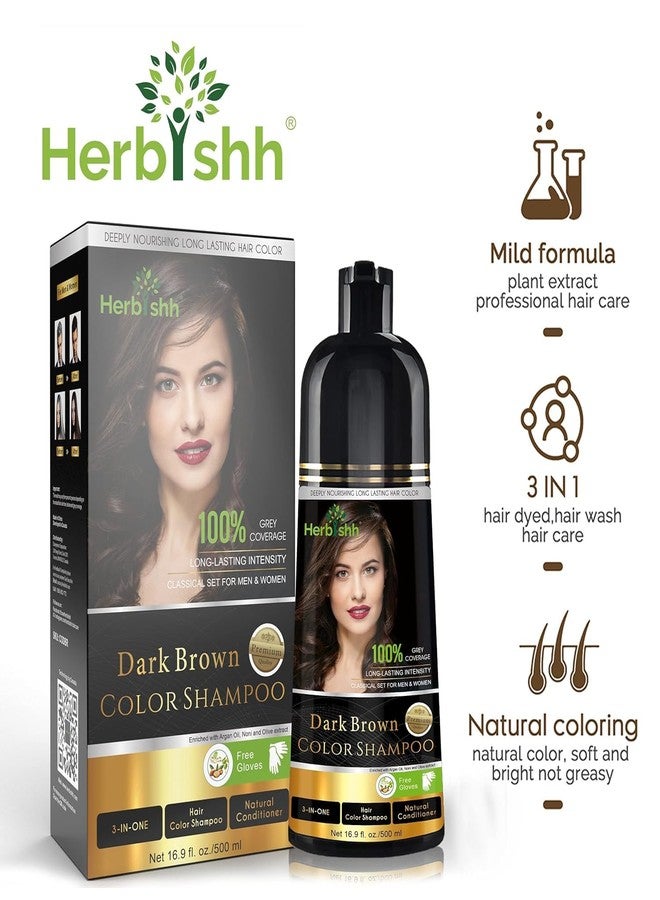 Herbishh Dark Brown Hair Dye Shampoo 500 ml | Ammonia-Free Color Shampoo + Essential Flower Oil for Dry & Damaged Hair 60 ml - Image 2