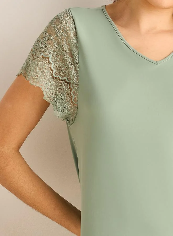 Splash FAV  Midi Night Dress Lace Sleeves for Women | Best Price UAE